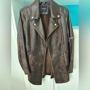 Insight Crocodile-Embossed Brown Leather Jacket